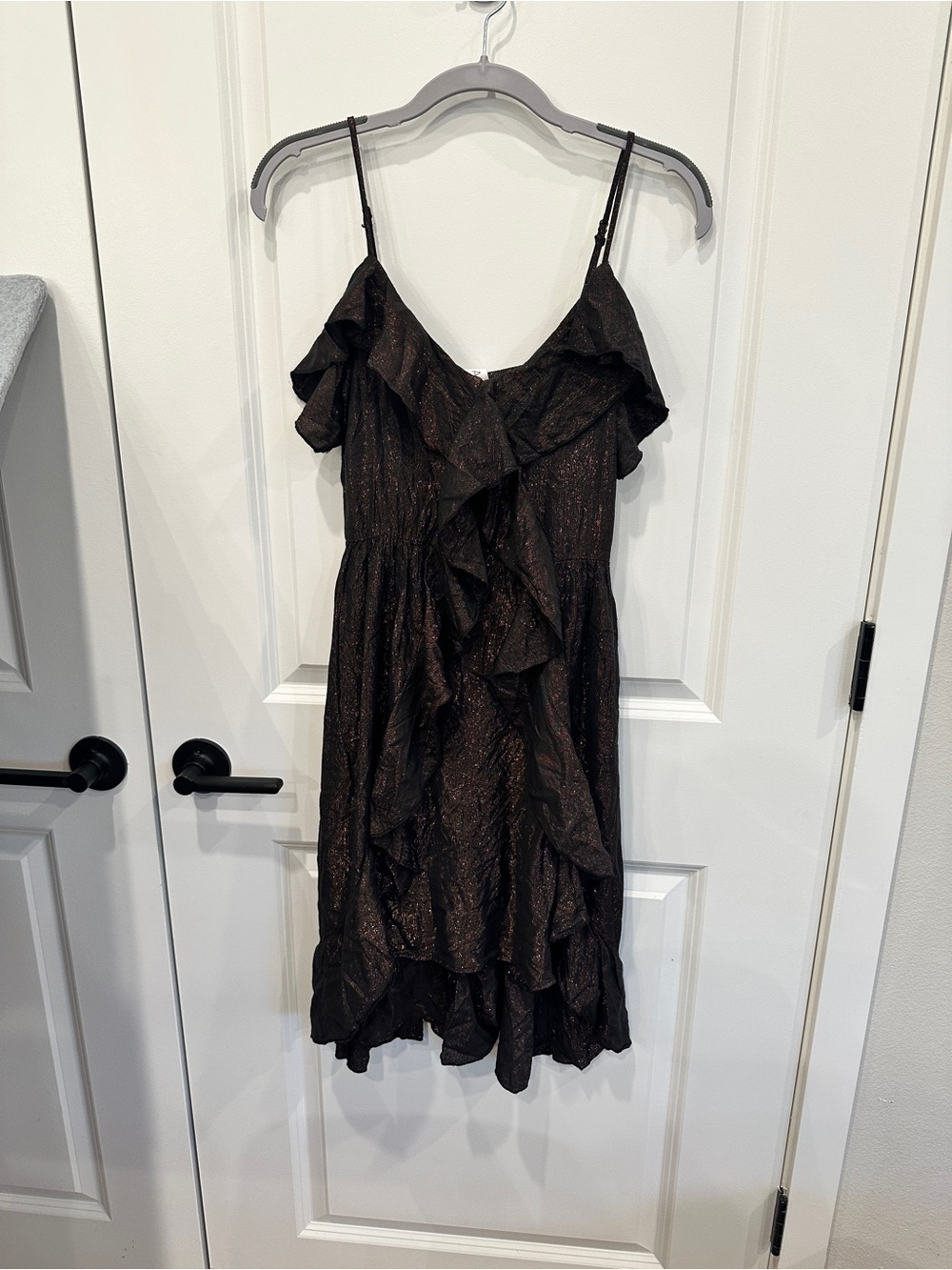 AMADI Bronze Shimmery Spaghetti Strap Mini Dress - Picture 2 of 9
